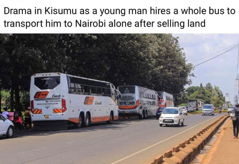 Drama in kisumu as a young man hires a whole bus to transport him to nairobi alo