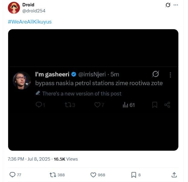 Droid droid254 weareallkikuyus im gasheeri irrisnjeri 5m bypass naskia petrol st