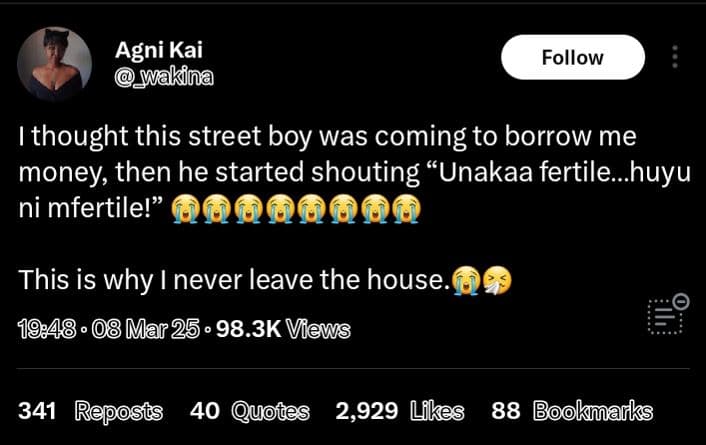 Agni kai makina follow thought this street boy was coming to borrow me money the