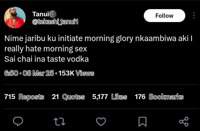 Tanui tekashifanuio follow nime jaribu ku initiate morning glory nkaambiwa aki r