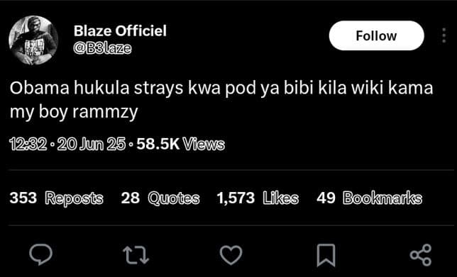 Blaze officiel bblaze follow obama hukula strays kwa pod ya bibi kila wiki kama