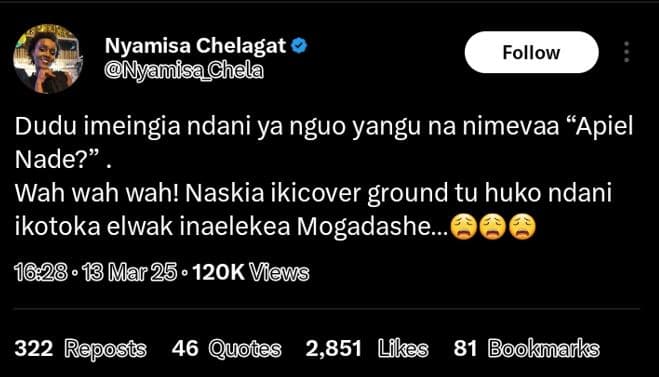 Nyamisa chelagat nyanisachela follow dudu imeingia ndani ya nguo yangu na nimeva