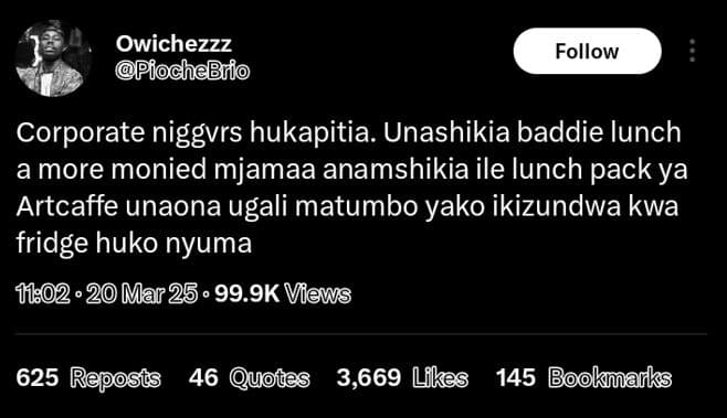 Owichezzz piochebrio follow corporate niggvrs hukapitia unashikia baddie lunch a