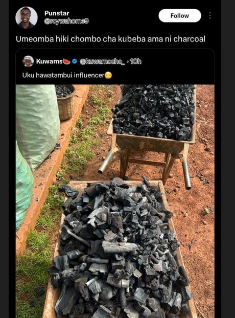 Punstar ywaliomeg follow umeomba hiki chombo cha kubeba ama ni charcoal kuwams k
