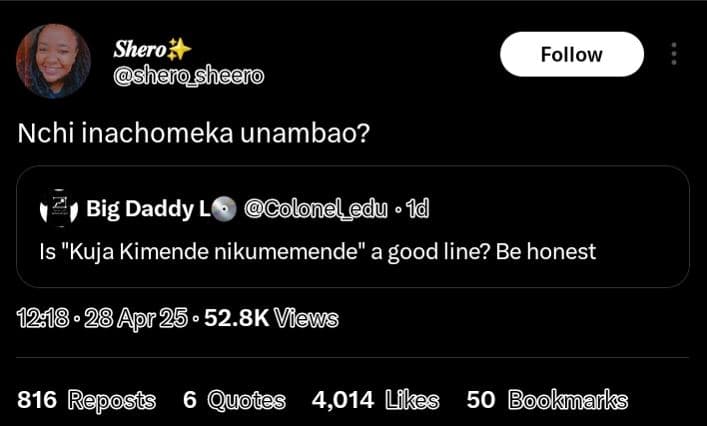 Shero sherosheero follow nchi inachomeka unambao? big daddy l? coloneledu 1d is