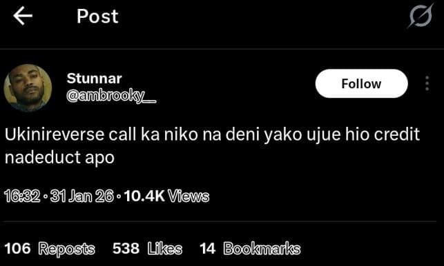 Post stunnar ambrooky follow ukinireverse call ka niko na deni yako ujue hio cre