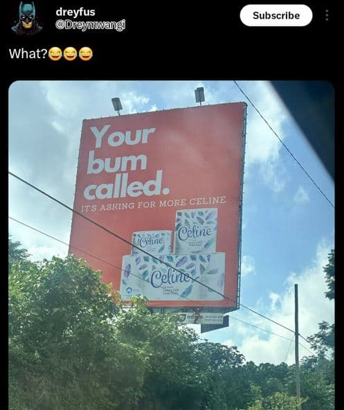 Dreyfus dreylwangf subscribe what? your bum called its asking for more celine el