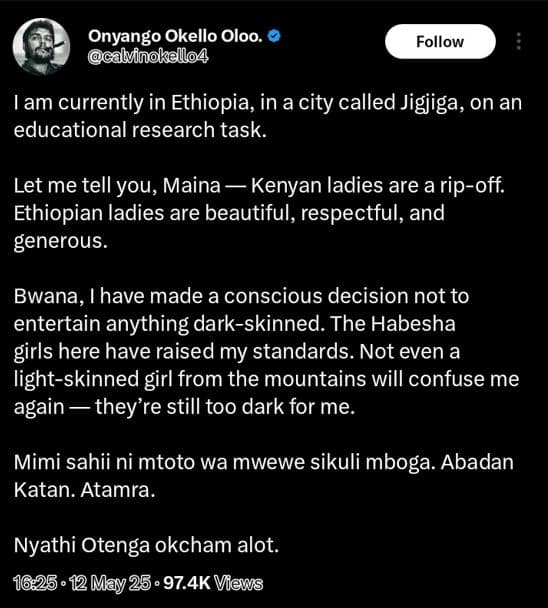 Onyango okello oloo calvinokello4 follow am currently in ethiopia, in a city cal
