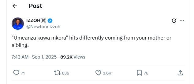 Post izzzoh newtonnizzoh umeanza kuwa mkora hits differently coming from your mo