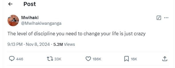 Post mwihaki mwihakiwanganga the level of discipline you need to change your lif