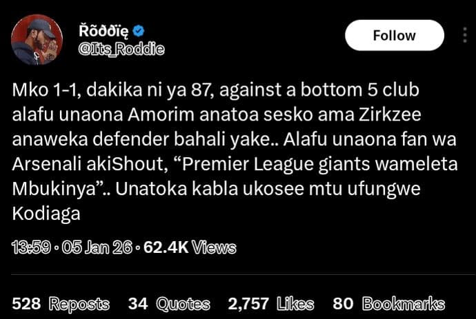 Pñmôię isroddie follow mko 11, dakika ni ya 87, against a bottom 5 club alafu un