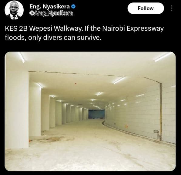 Eng nyasikera afap nyasikaa follow kes 2b wepesi walkway if the nairobi expressw