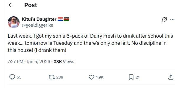 Post kitui's daughter goaldigger_ke last week got my son a 6pack of dairy fresh