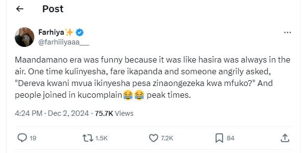 Post farhiya farhiiivaaa maandamano era was funny because it was like hasira was