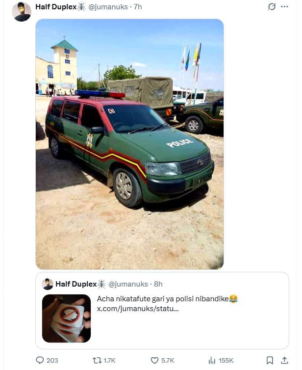 Half duplex v jumanuks half duplex jumanuks 8h acha nikatafute 'gari ya polisi n