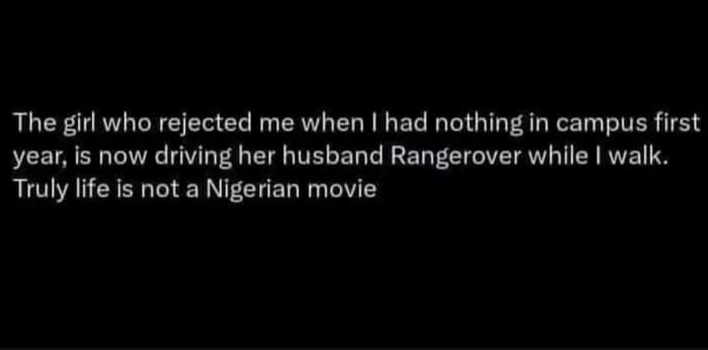 The girl who rejected me when had nothing in campus first year is now driving he