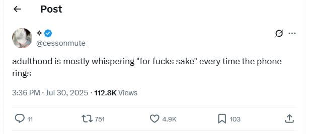 Post cessonmute adulthood is mostly whispering for fucks sake every time the pho