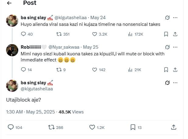 Post ba sing slay kigutasheilaa may 24 huyo alienda viral sasa kazi ni kujaza ti