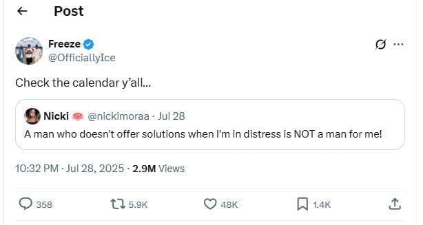 Post freeze officiallyice check the calendar yall. nicki nickimoraa jul 28 a man