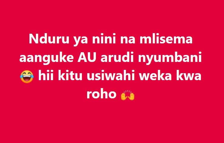 Nduru ya nini na mlisema aanguke au arudi nyumbani hii kitu usiwahi weka kwa roh