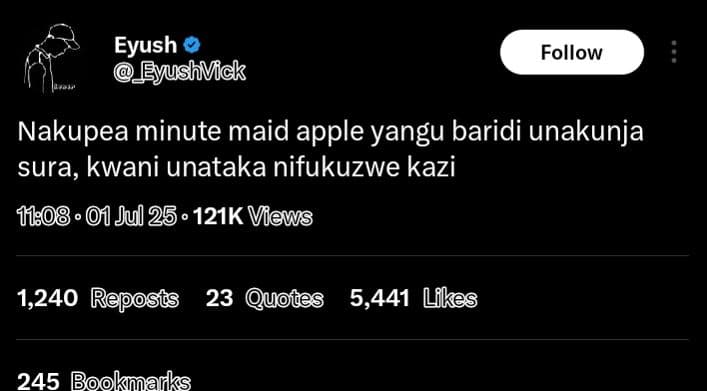Eyush eyushmfck follow nakupea minute maid apple yangu baridi unakunja sura, kwa