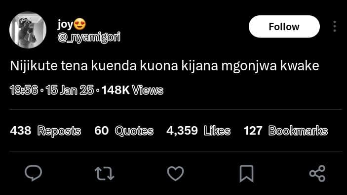 Joy nyamigoni follow nijikute tena kuenda kuona kijana mgonjwa kwake 15 jan 25 1