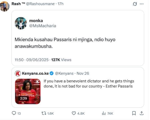 Rash rashousmane t7h monka msmacharia mkienda kusahau passaris ni mjinga ndio hu
