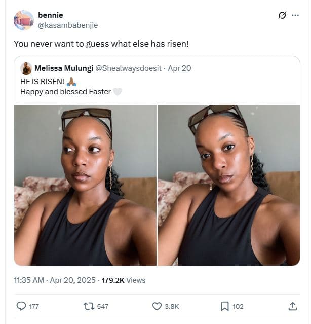 Bennie kasambabenjie you never want to guess what else has risen! melissa mulung