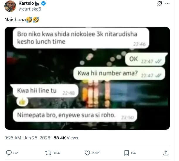 Kartelon curtiske6 naishaaa bro niko kwa shida niokolee 3k nitarudisha kesho lun