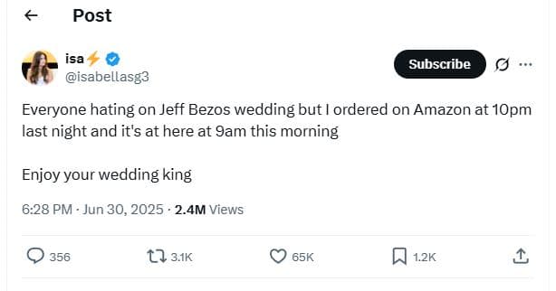 Post isa isabellasg3 subscribe everyone hating on jeff bezos wedding but ordered
