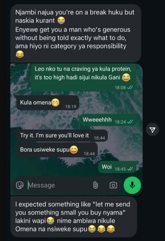 Njambi najua you're on a break huku but naskia kurant enyewe get you a man who's