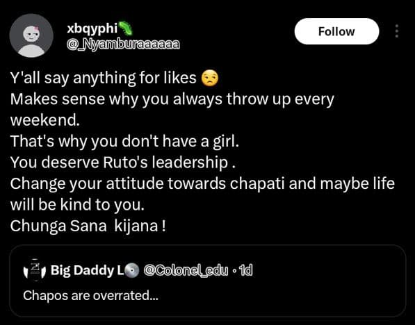 Xbqyphi nyamburaaaaaa follow y'all say anything for likes makes sense why you al