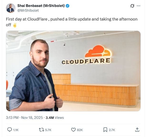 Shai benbasat mrshibolet mrshibolet first day at cloudflare , pushed a little up