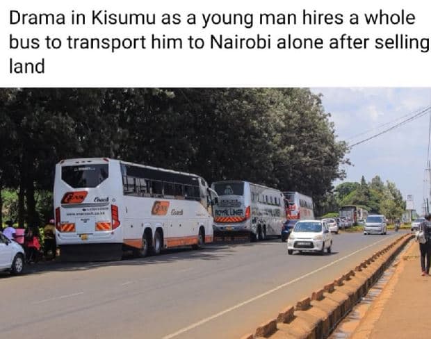 Drama in kisumu as a young man hires a whole bus to transport him to nairobi alo