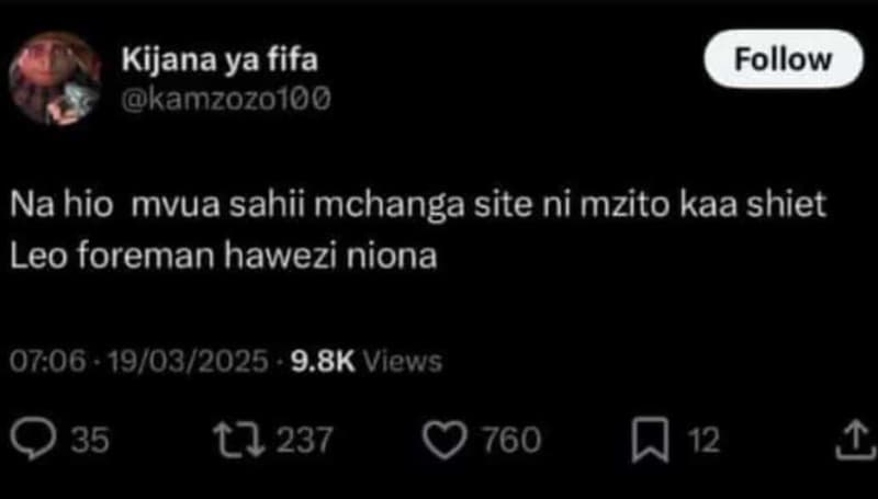 Kijana ya fifa kamzozo1oo follow na hio mvua sahii mchanga site ni mzito kaa shi