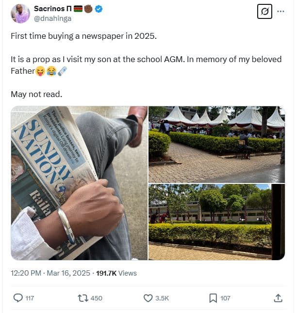 Sacrinos n dnahinga first time buying a newspaper in . it is a prop as visit my