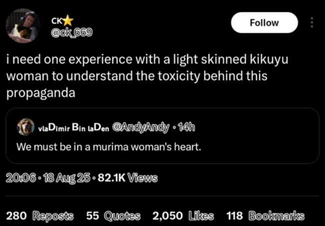 Ck ck669 follow ineed one experience with a light skinned kikuyu woman to unders