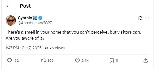 Post cynthia 83 anushamary2827 there's a smell in your home that you can't perce