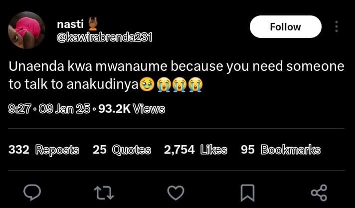 Nasti kawirabfenda2g1 follow unaenda kwa mwanaume because you need someone to ta
