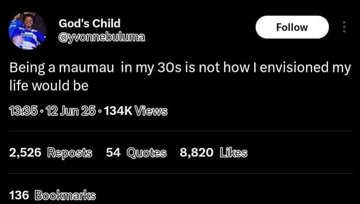 God's child monnebuluma follow being a maumau in my 3os is not how i envisioned