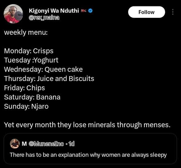 Kigonyi wa nduthi xmaina follow weekly menu monday crisps tuesday yoghurt wednes