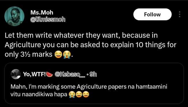 Ms moh llmissmoh follow let them write whatever they want, because in agricultur