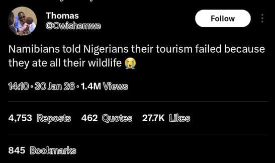 Thomas wishenwe follow namibians told nigerians their tourism failed because the