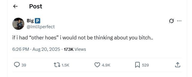 Post big p imlilperfect ifihad other hoes would not be thinking about you bitch