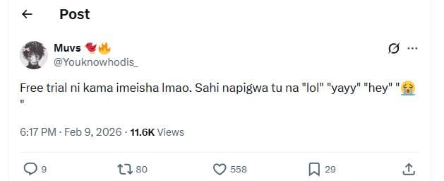 Post muvs youknowhodis free trial ni kama imeisha imao. sahi napigwa tu na iol y