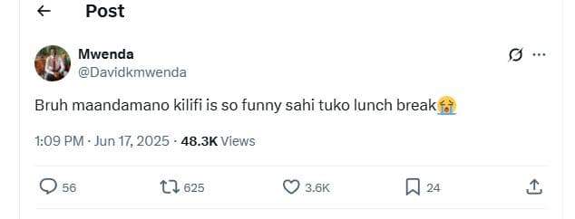 Post mwenda davidkmwenda bruh maandamano kilifi is so funny sahi tuko lunch brea