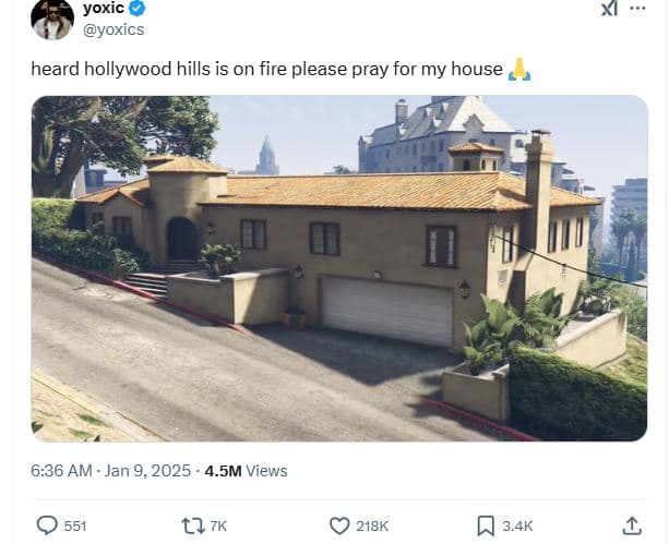 Yoxic yoxics heard hollywood hills is on fire please pray for my house 6.36 am j