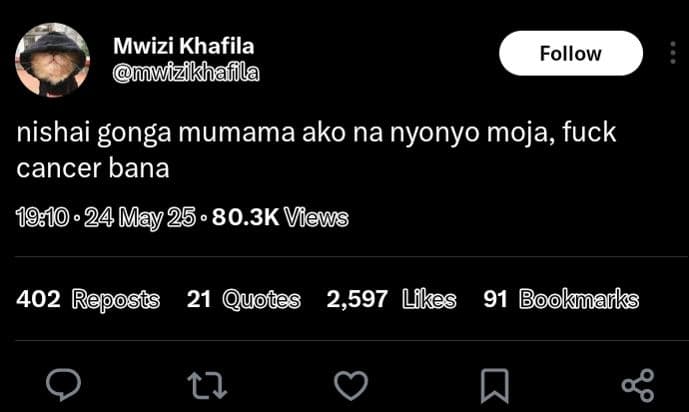 Mwizi khafila mwizikhafla follow nishai gonga mumama ako na nyonyo moja fuck can