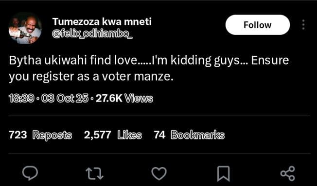 Tumezoza kwa mneti felixdhfambo follow bytha ukiwahi find love. i'm kidding guys