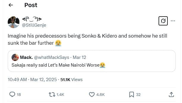 Post 2 stillgenje imagine his predecessors being sonko kidero and somehow he sti